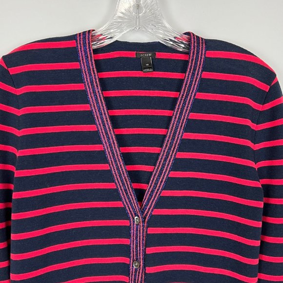 J Crew Womens Red Blue Stripe Cardigan Sweater Metallic Trim Button Up size XS - Picture 2 of 12